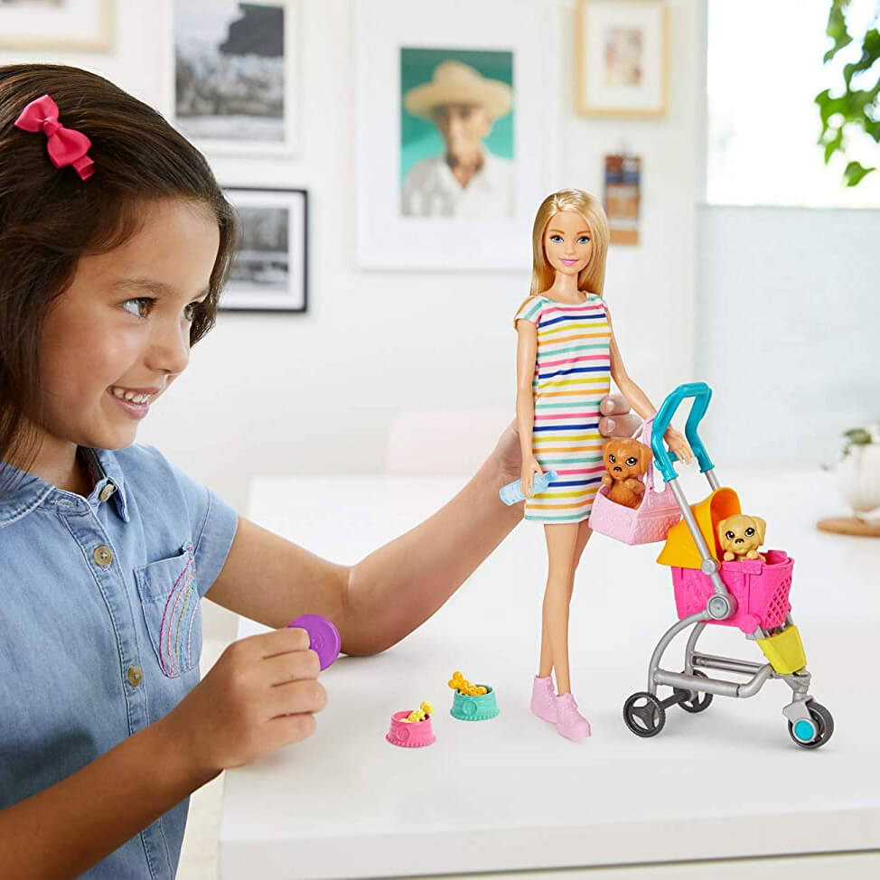 Barbie Stroll ‘n Play Pups Playset with Blonde Barbie Doll