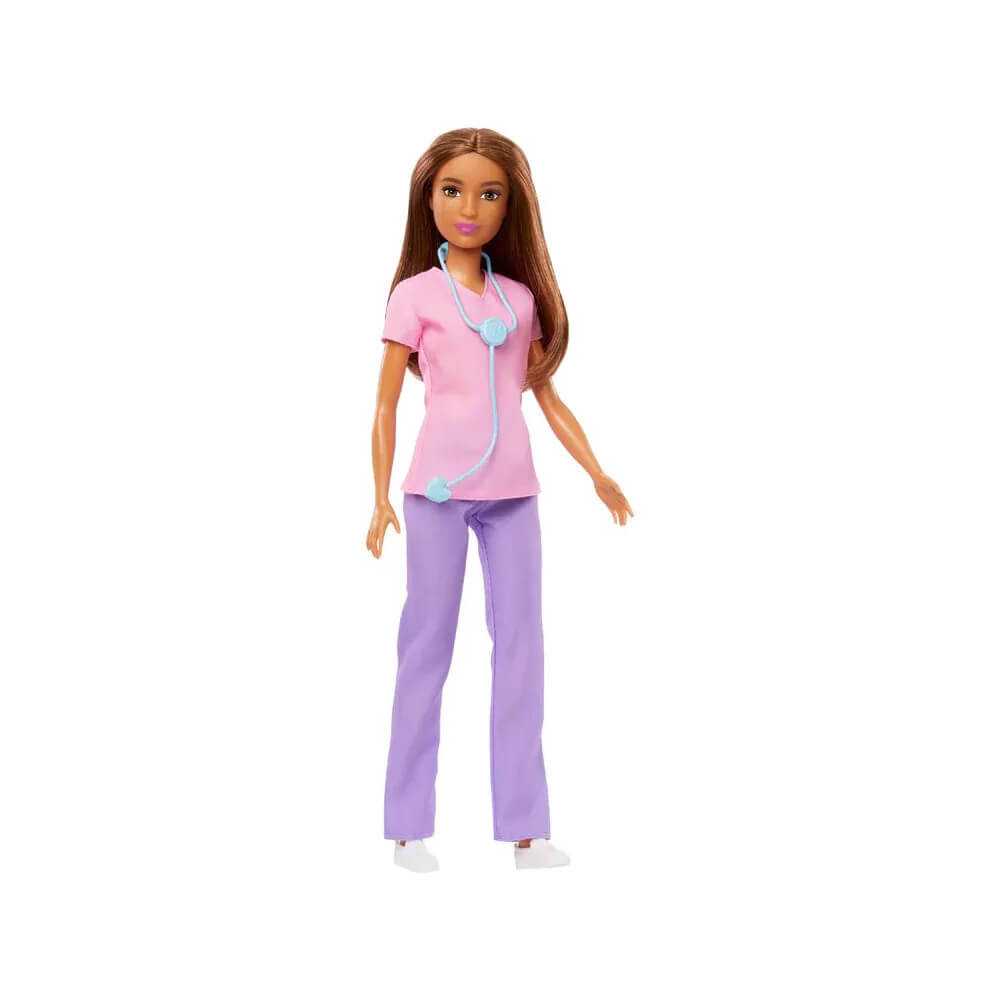 Barbie You Can Be Anything Nurse  Brunette Doll with Blue Stethoscope