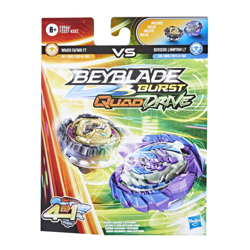 Beyblade Burst QuadDrive Wrath Fafnir F7 and Berserk Linwyrm L7 Dual Pack