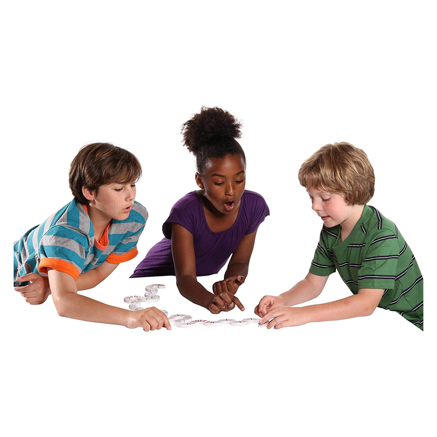 Kids playing with Blue Orange Bendomino Game in Tin game.
