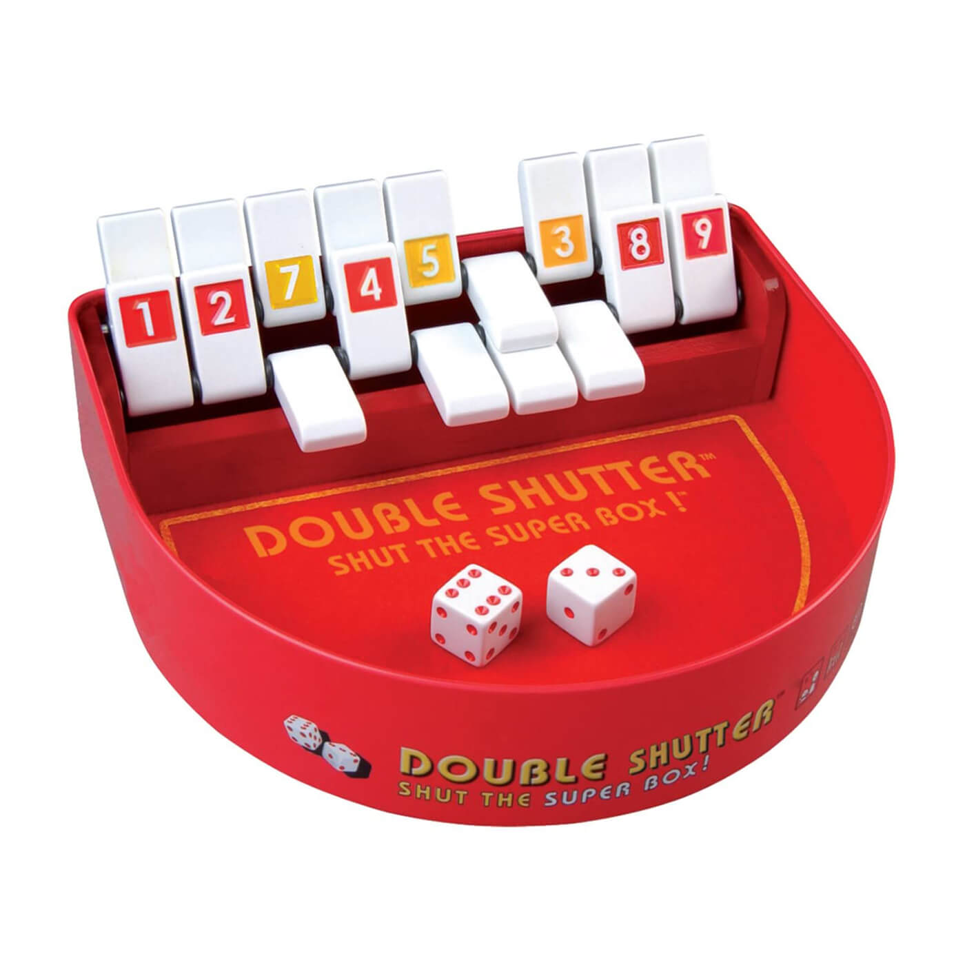 Open box display of Blue Orange Double Shutter Game in Tin.