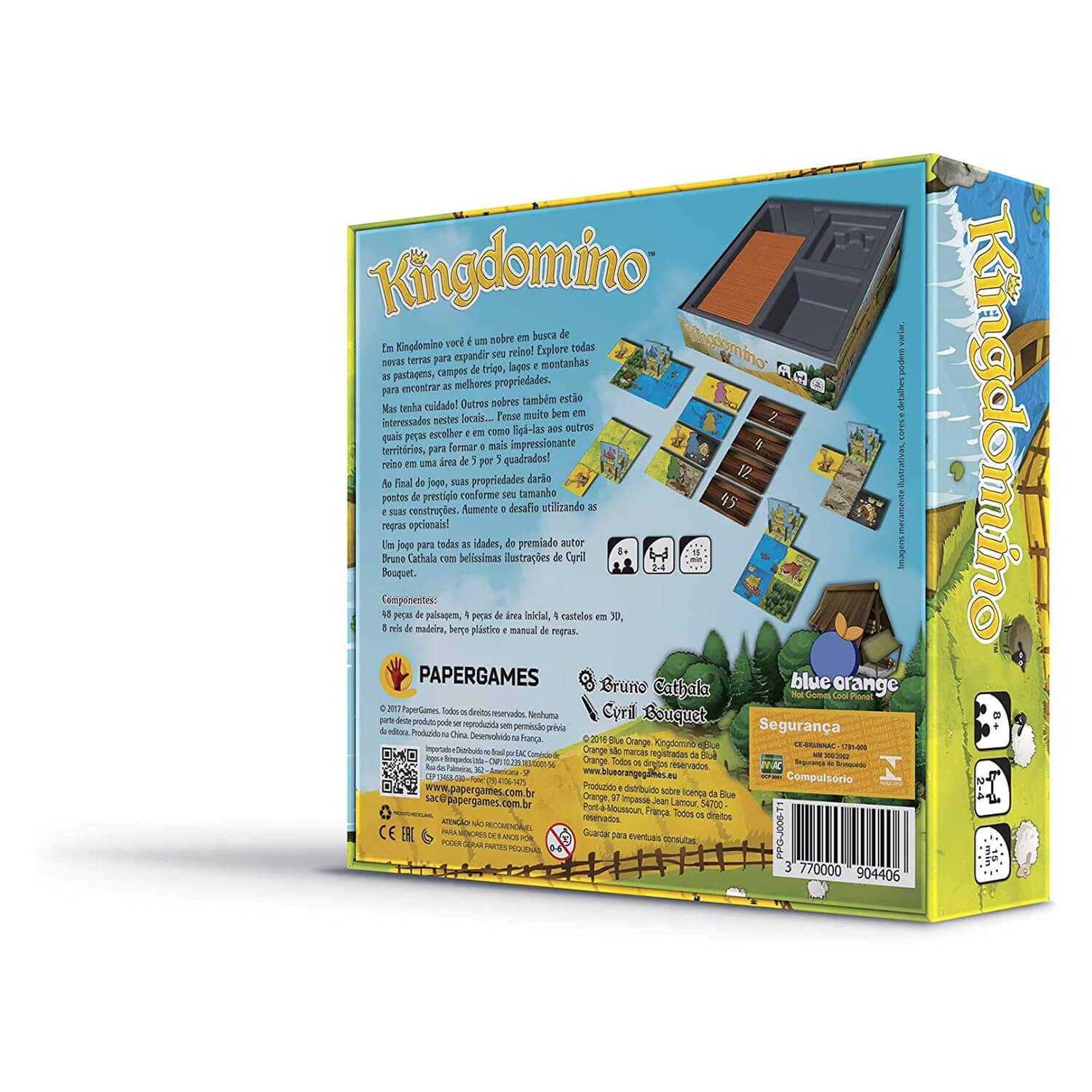 Back view of Blue Orange Kingdomino Game package.