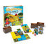 Spread of view of game cards and pieces included with the game.