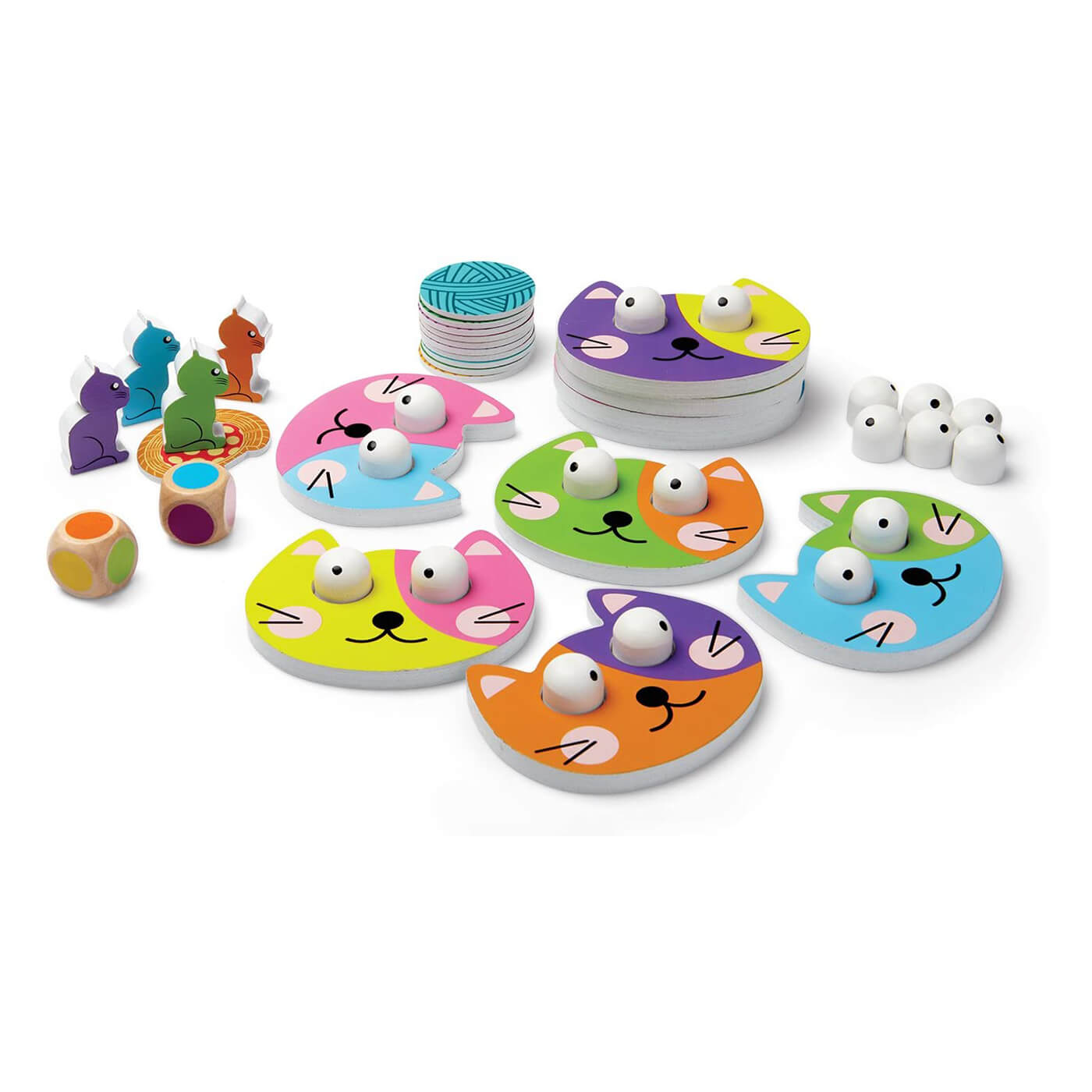 Game parts and pieces included in the Blue Orange Kitty Bitty Game.