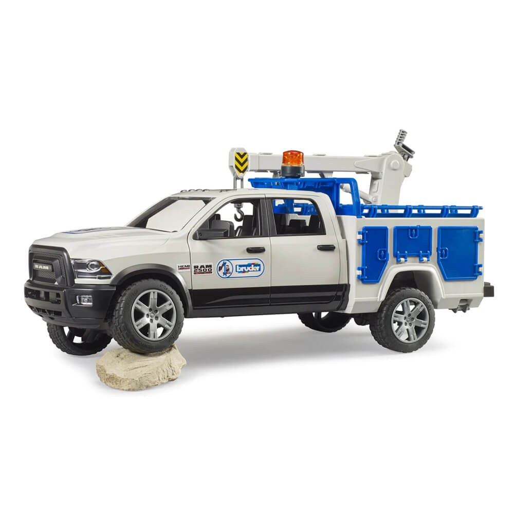 Bruder 02509 RAM Service Truck with Crane and Rotating Beacon Light 1:16 Scale Vehicle