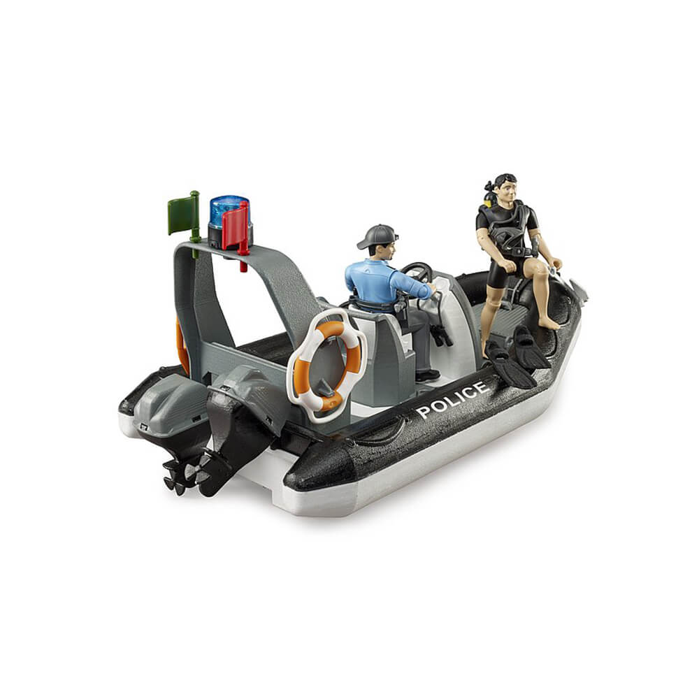 Bruder bworld Police Boat with Rotating Light Beacon Figure Set