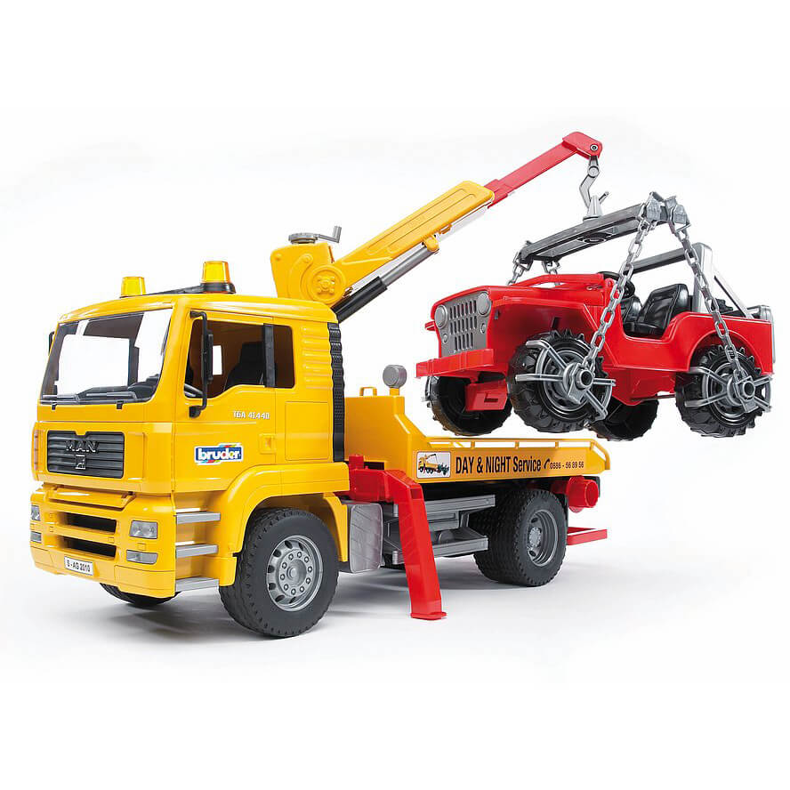 Bruder Pro Series MAN TGA Tow Truck with Cross Country Vehicle