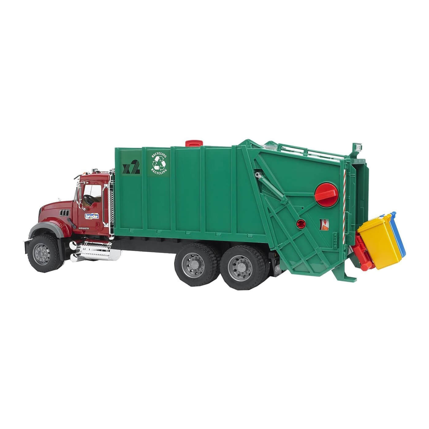 Bruder Pro Series 1:16 Scale Mack Granite Garbage Truck Ruby Red Green