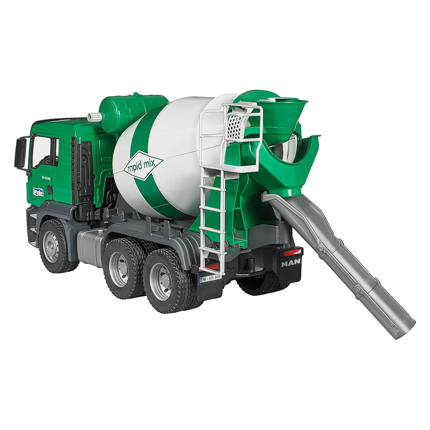 Back view of the Bruder Pro Series Man TGS Cement Mixer 1:16 Scale Vehicle.