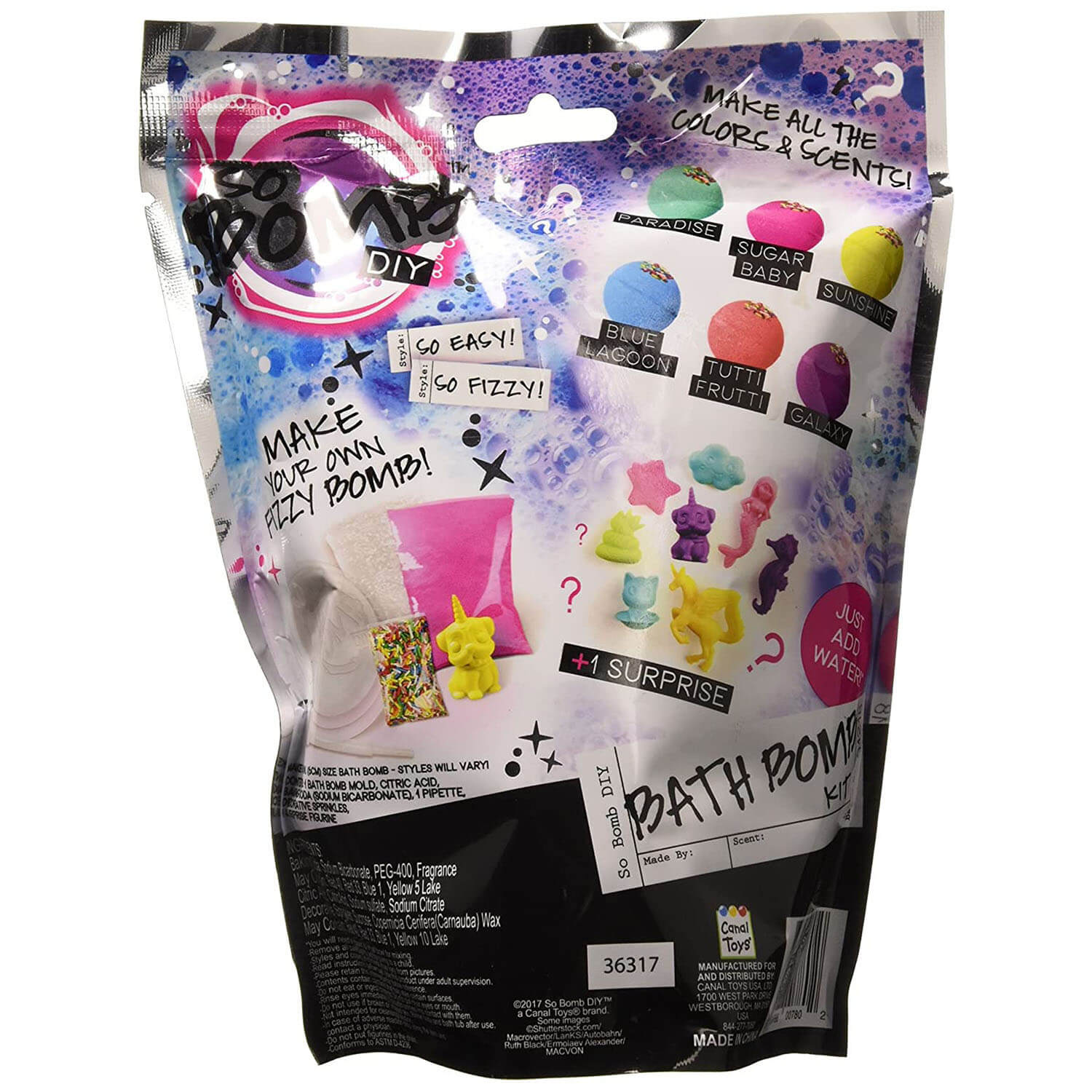 Back view of the So Bomb DIY Blind Bag Bath Bomb Kit package.