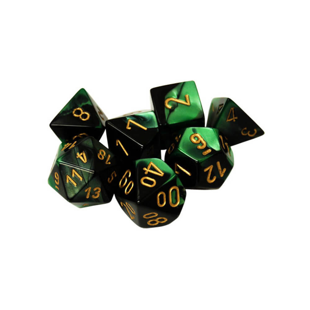 Chessex Gemini Black and Green Polyhedral 7 Die Set