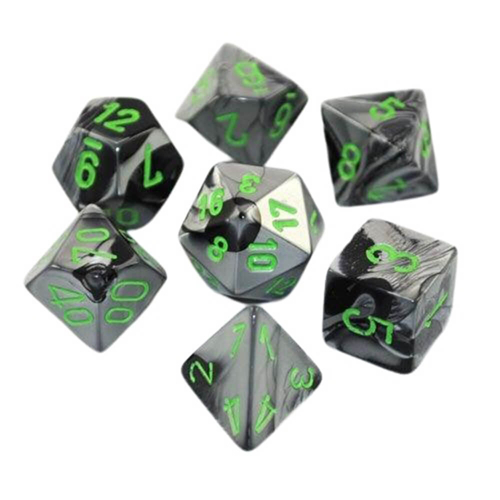 Chessex Gemini Black and Grey Polyhedral 7 Die Set