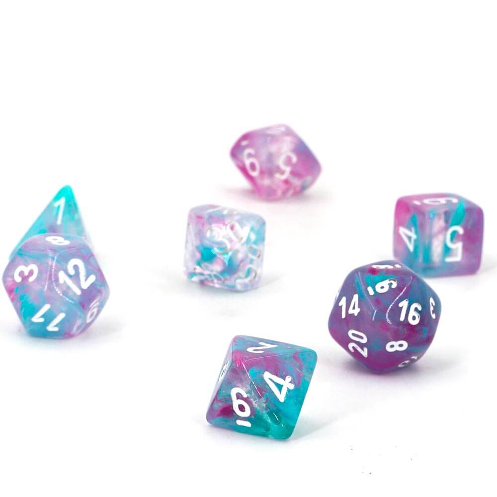 Chessex 7-Dice Polyhedral Set - Yellow Translucent With White Numbers 16mm
