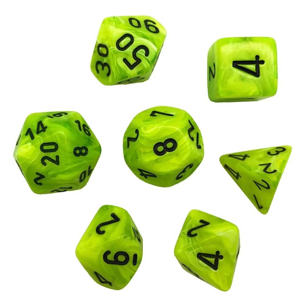 Chessex Vortex Bright Green and Black Polyhedral 7 Die Set