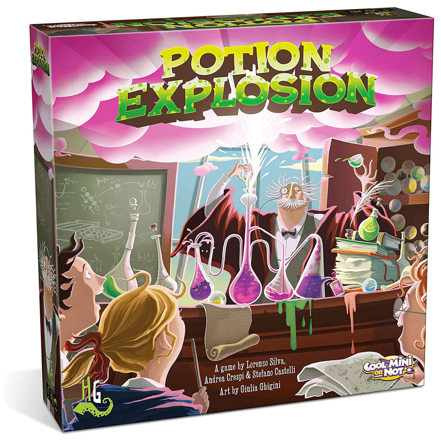 Front view of the CMON Potion Explosion Game packaging.