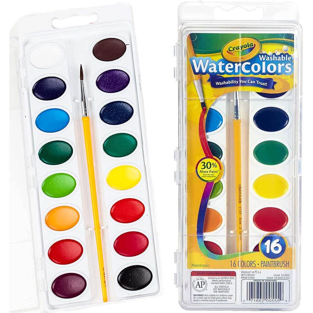 Crayola Washable Watercolor Set 16 Semi Moist Oval Pans 1 Brush - Crayola