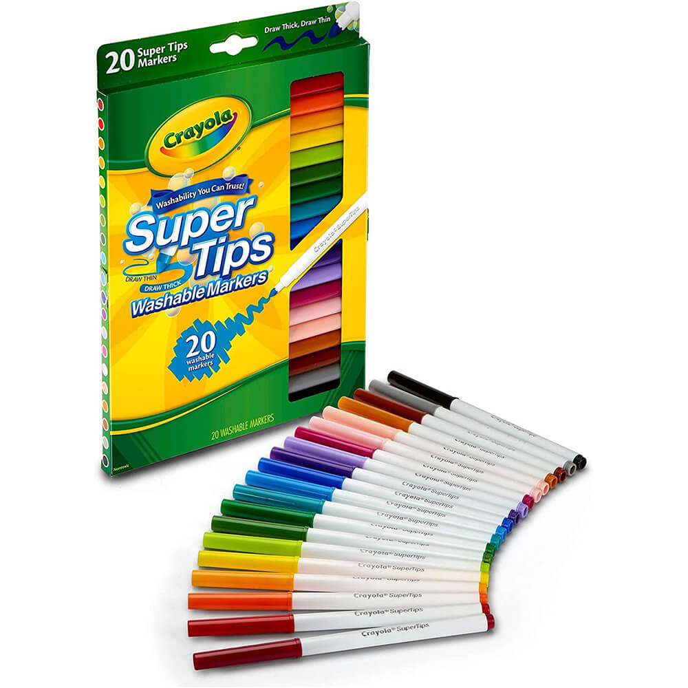 Crayola Washable Markers, Nontoxic, Super Tips - 20 markers