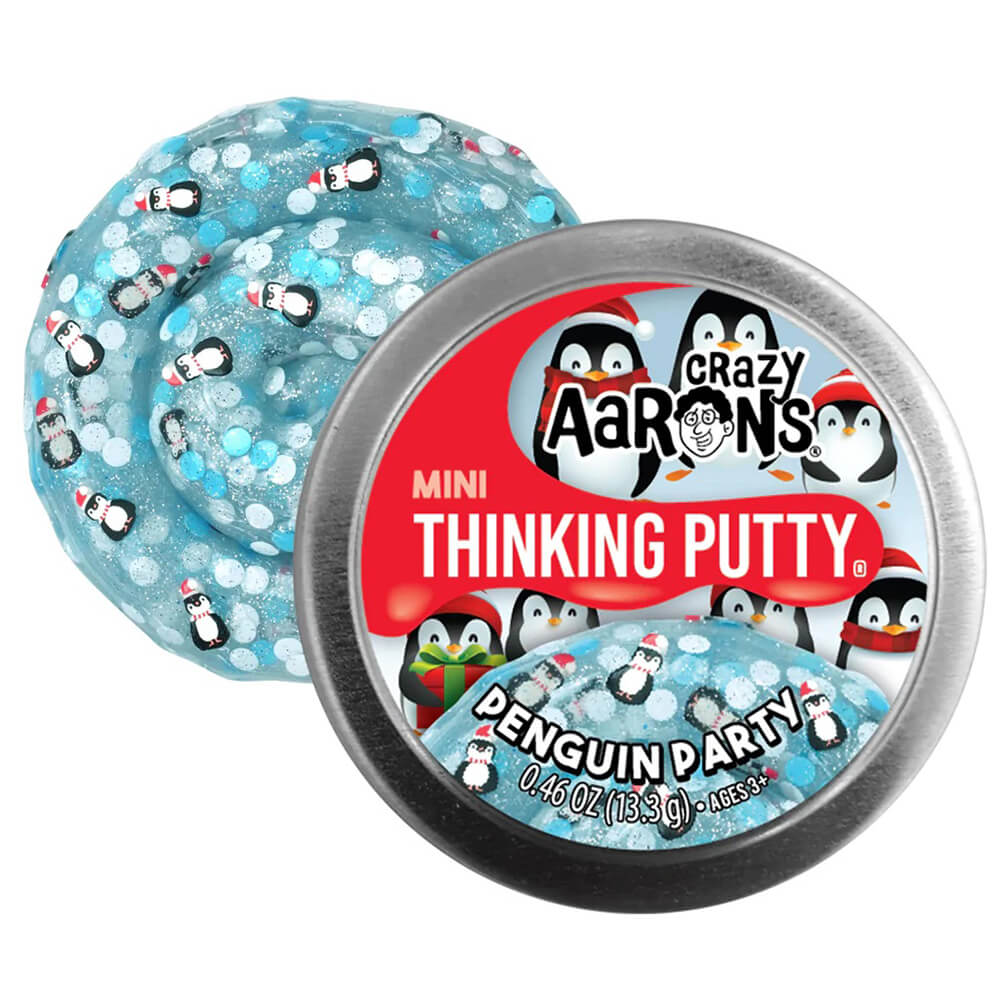 Crazy Aaron's Holiday Thinking Putty Penguin Party with 2" Tin