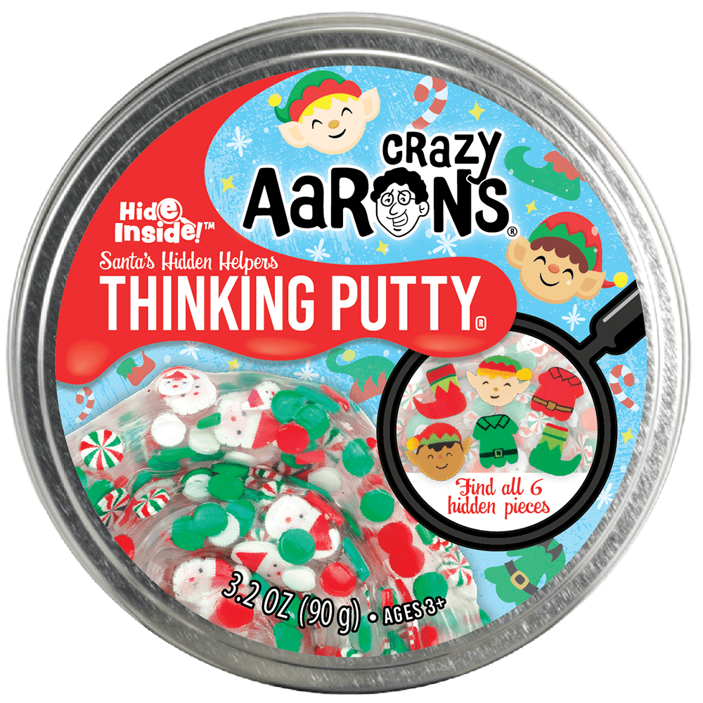 Crazy Aaron's Holiday Thinking Putty Santa's Hidden Helpers with 4" Tin