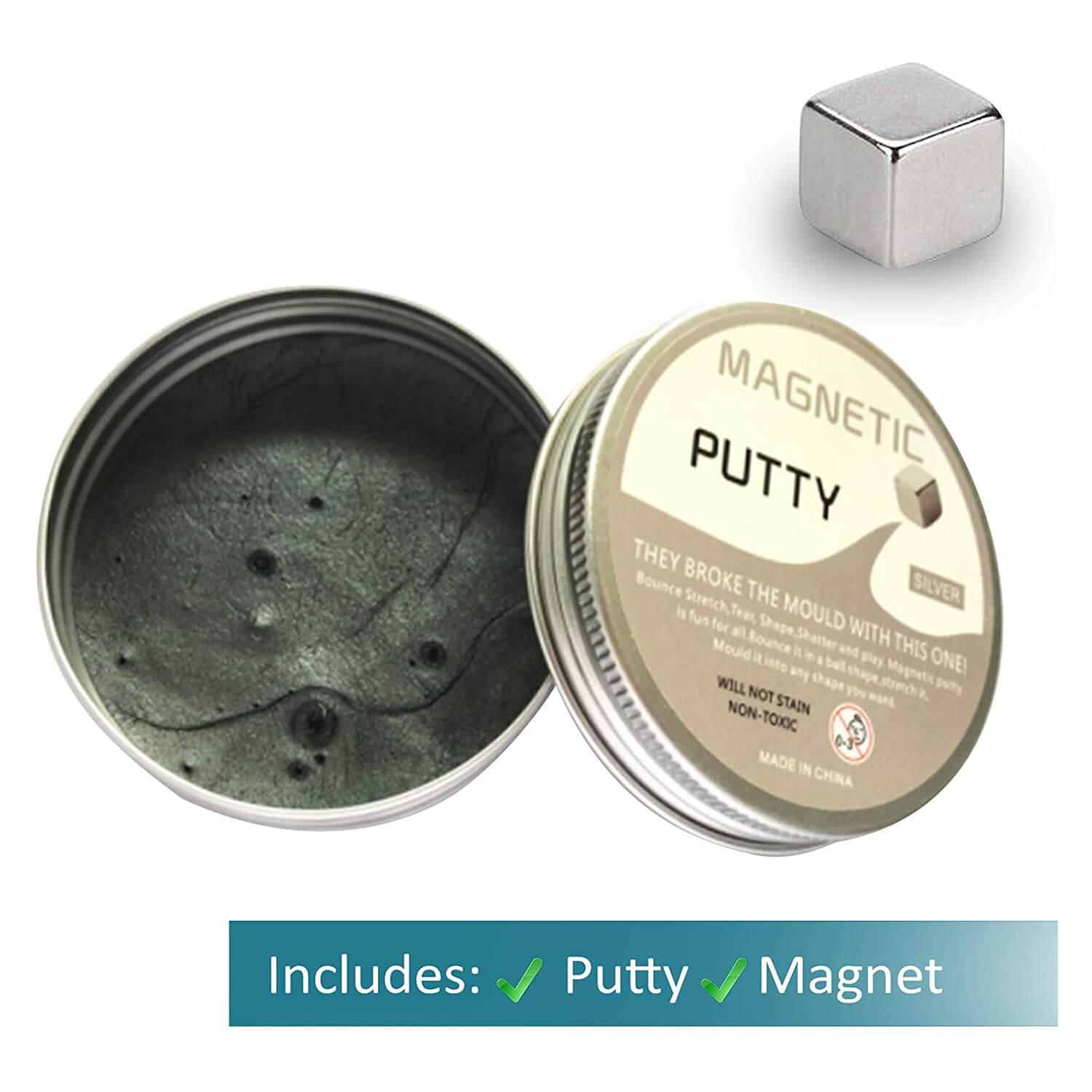 Open container view of the Magnetic Putty packaging.