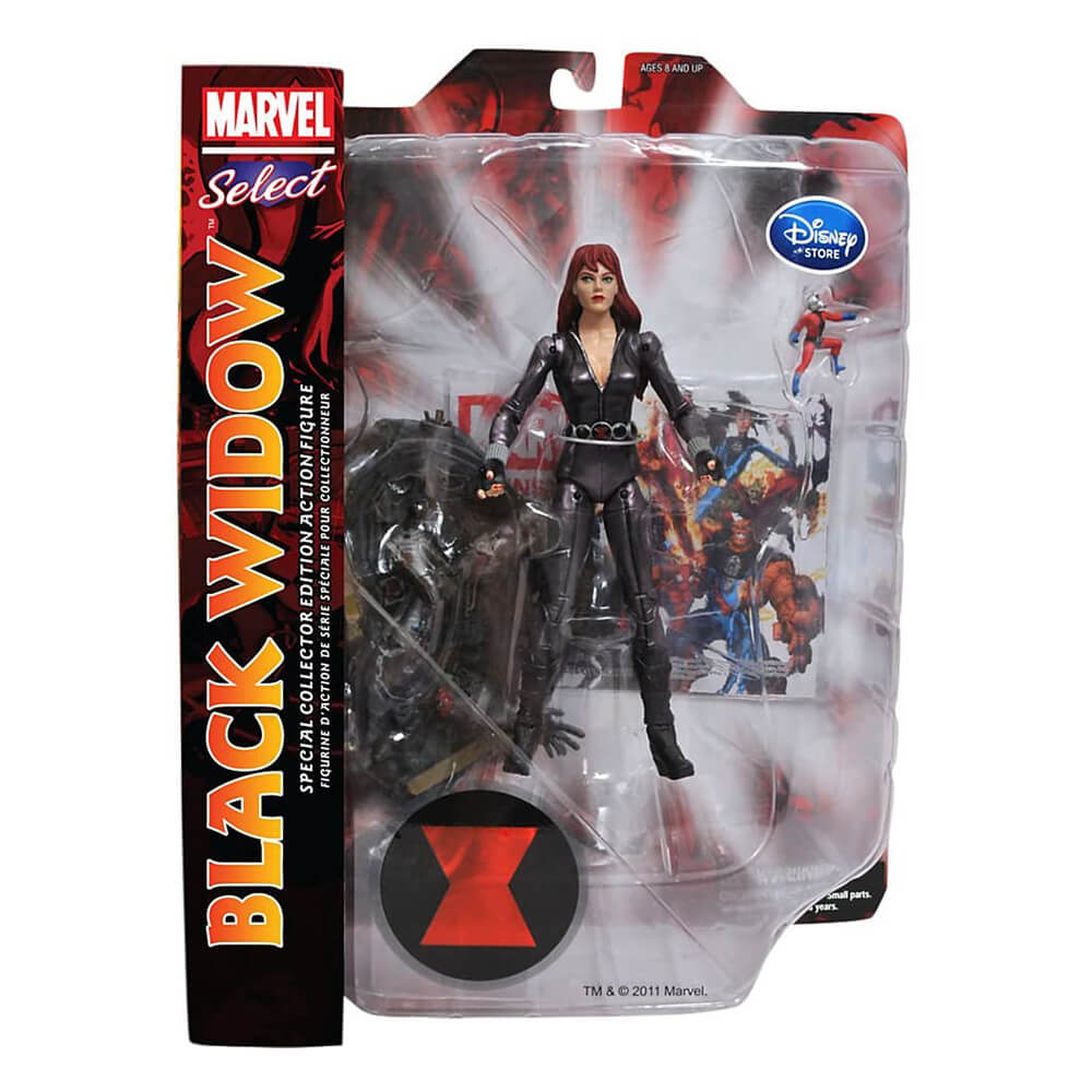 Front view of the Marvel Select Black Widow Action Figure with Ant-Man packaging.