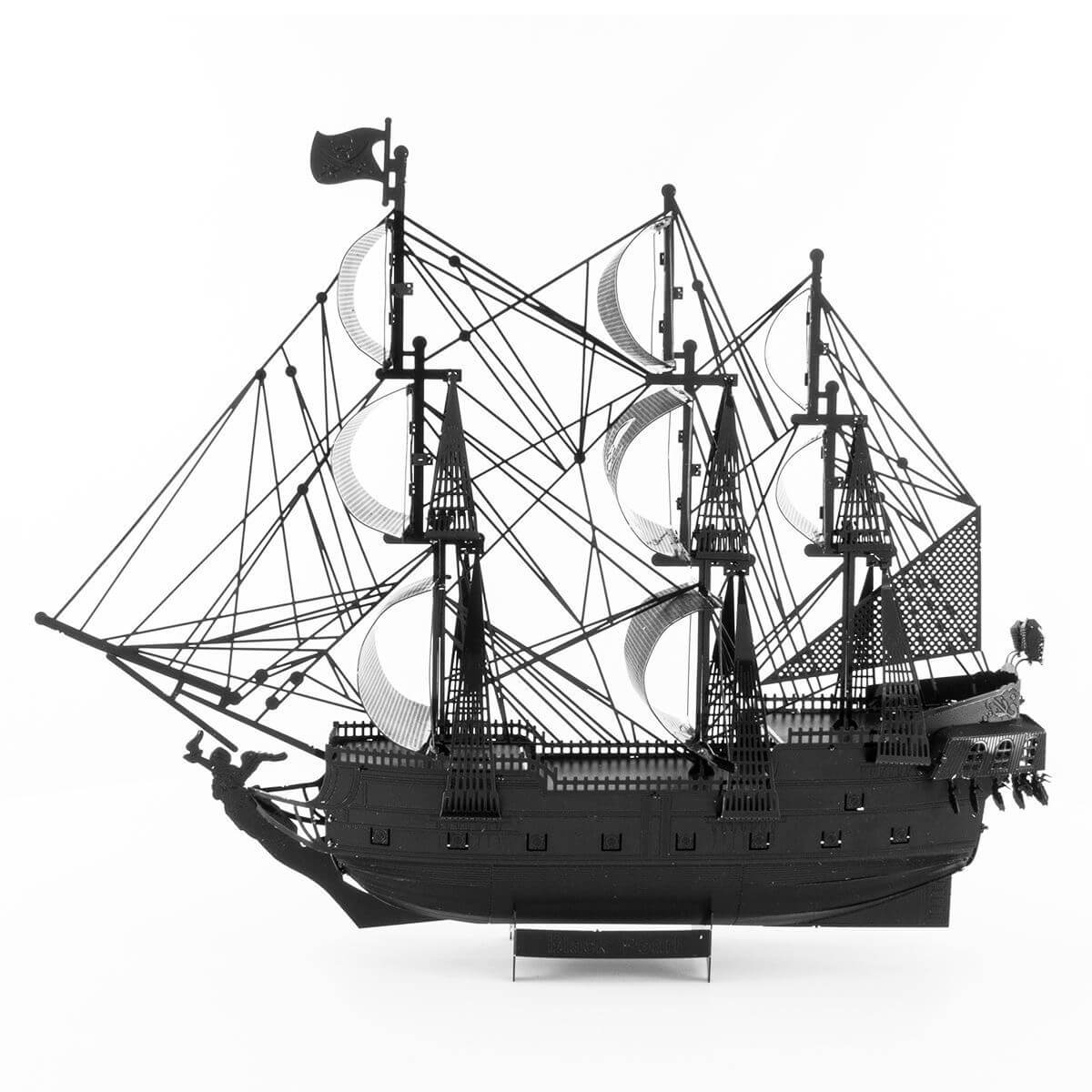 Side view of the metal ship model.