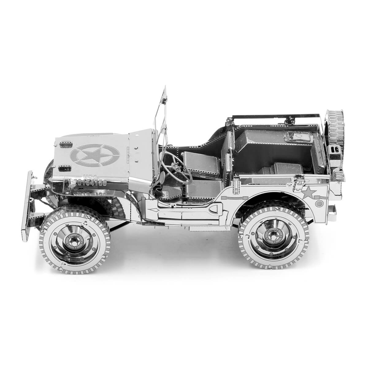 Side view of the Metal Earth Premium Iconx Willy's Overland Metal Model Kit - 2 Sheets.