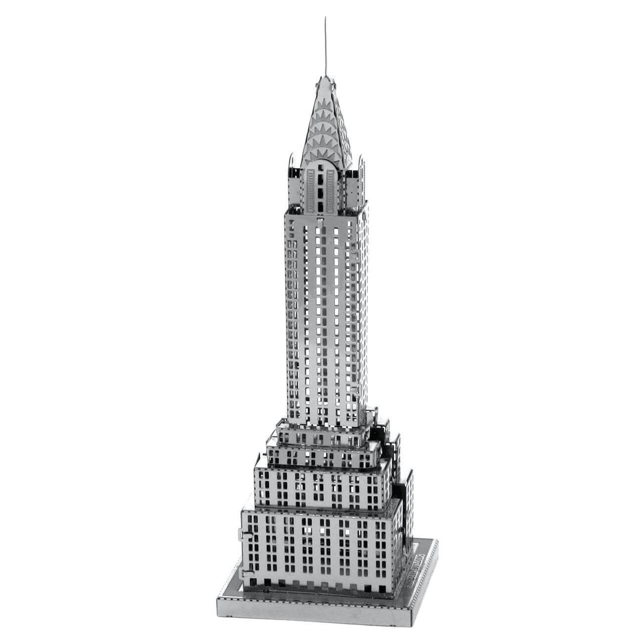 Front view of the Metal Earth Chrysler building Metal Model Kit.