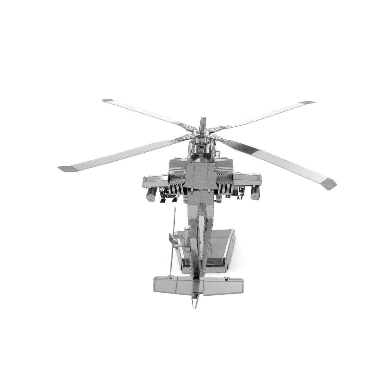 Back view of the metal helicopter.
