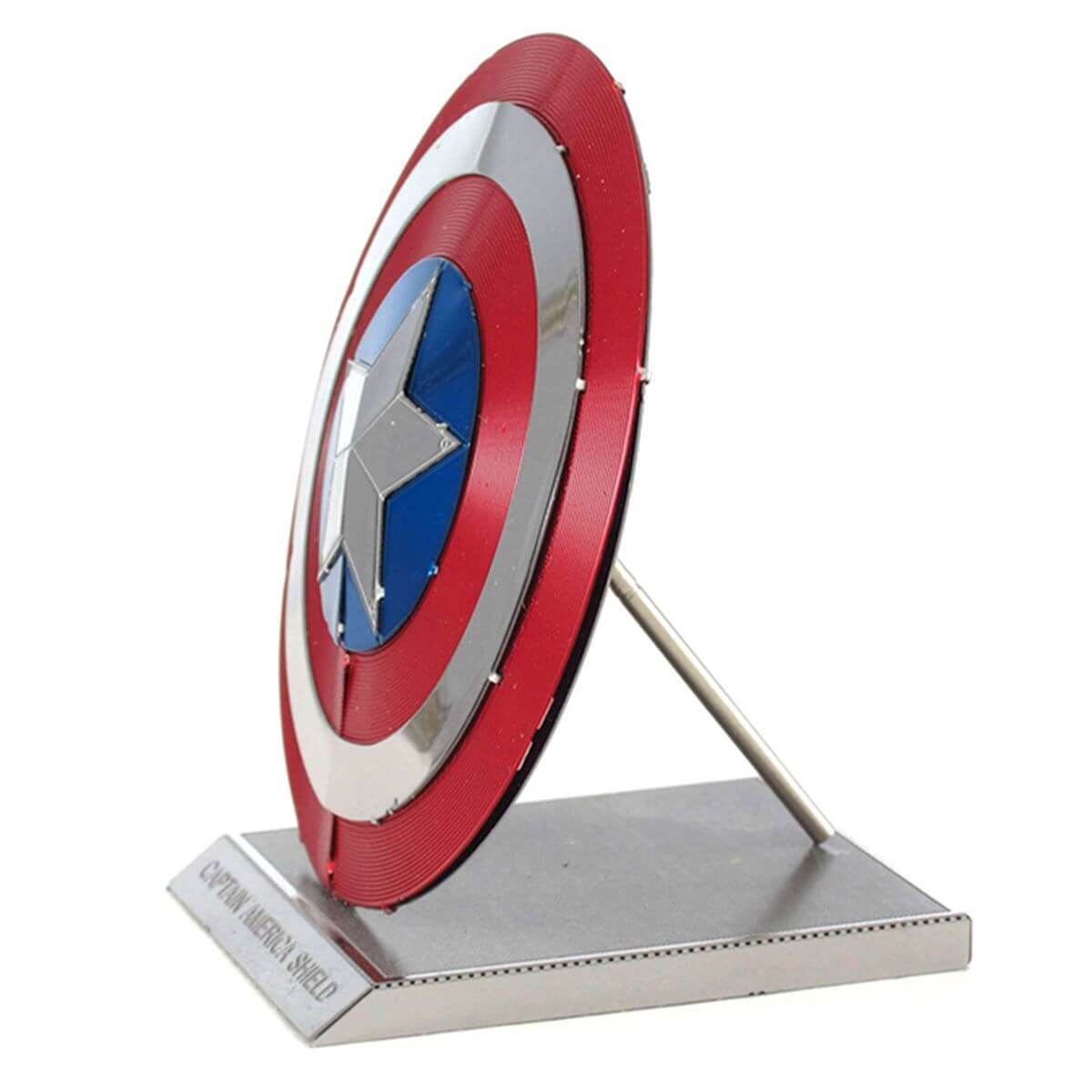 Side view of the Metal Earth Marvel Captain America's Shield Color Model Kit - 2 Sheets.