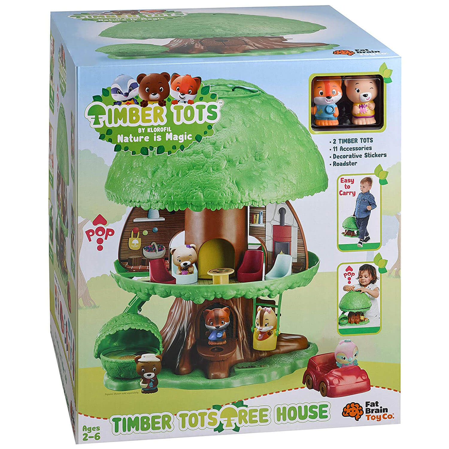 Front view of the Fat Brain Toys Timber Tots Magic Tree House Playset package.
