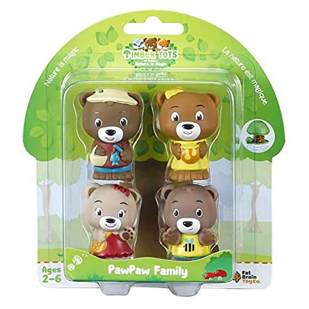 Front view of the Fat Brain Toys Timber Tots PawPaw Family Set of 4 package.