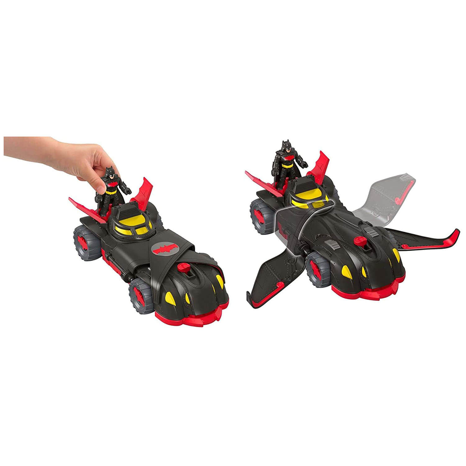 Top view of hand driving batmobile.