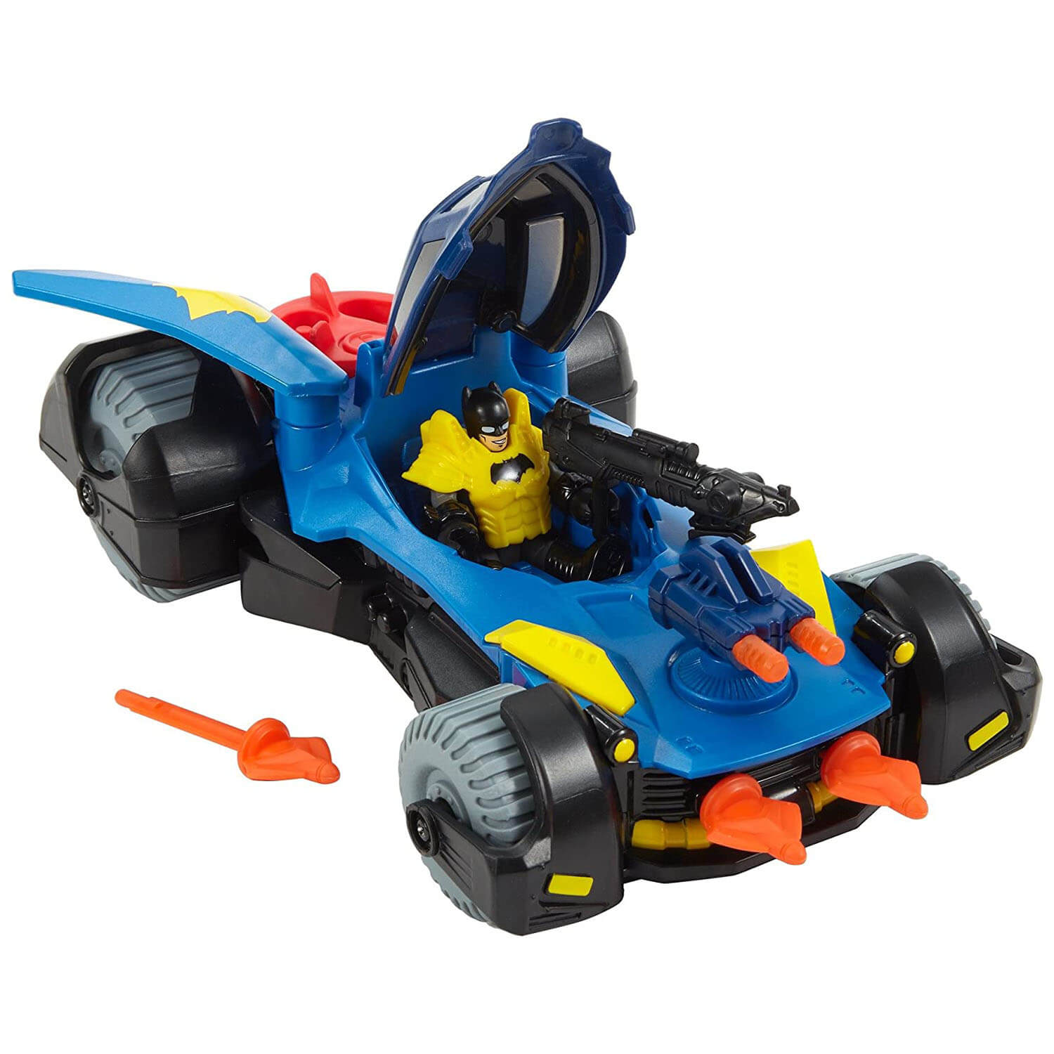Front view of the car with figure inside.