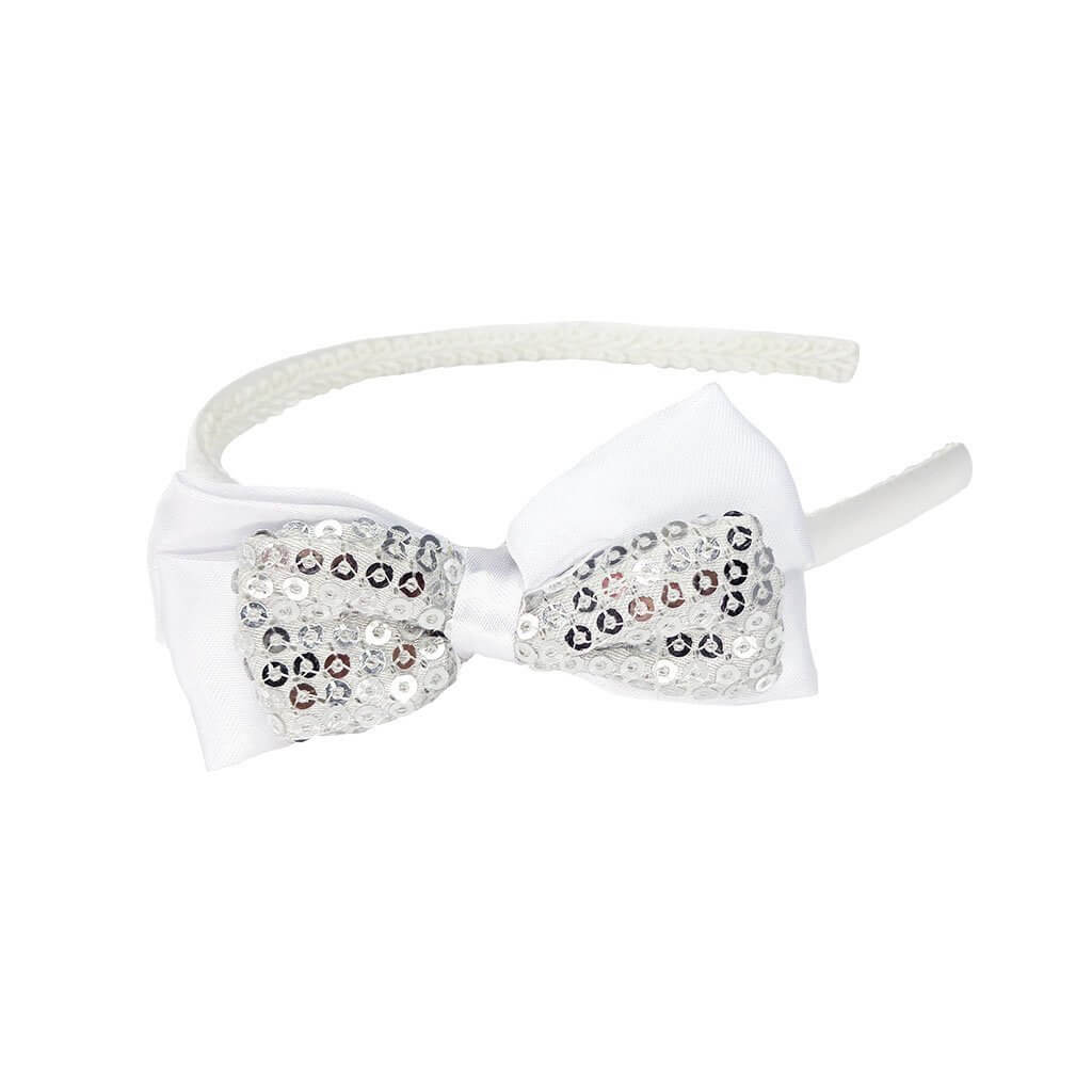 Front view of the Great Pretenders Posh Paris Sequins Bow Headband.