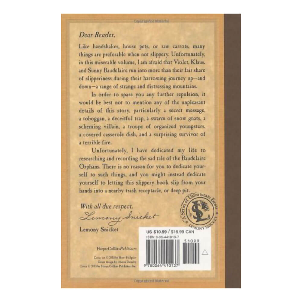 Back view of the Series of Unfortunate Events #10: The Slippery Slope, A (Hardcover).