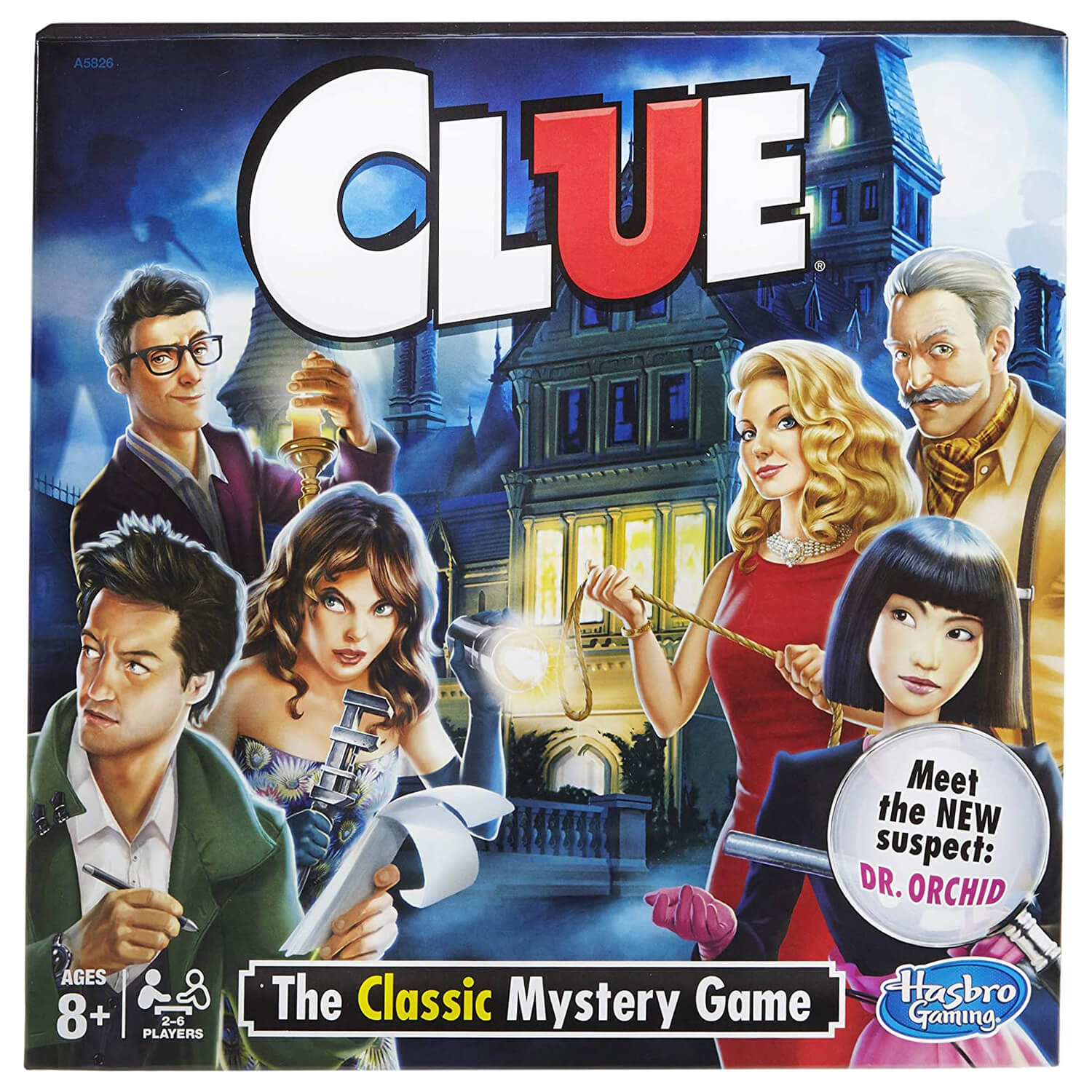 Front view of the Clue Game package.