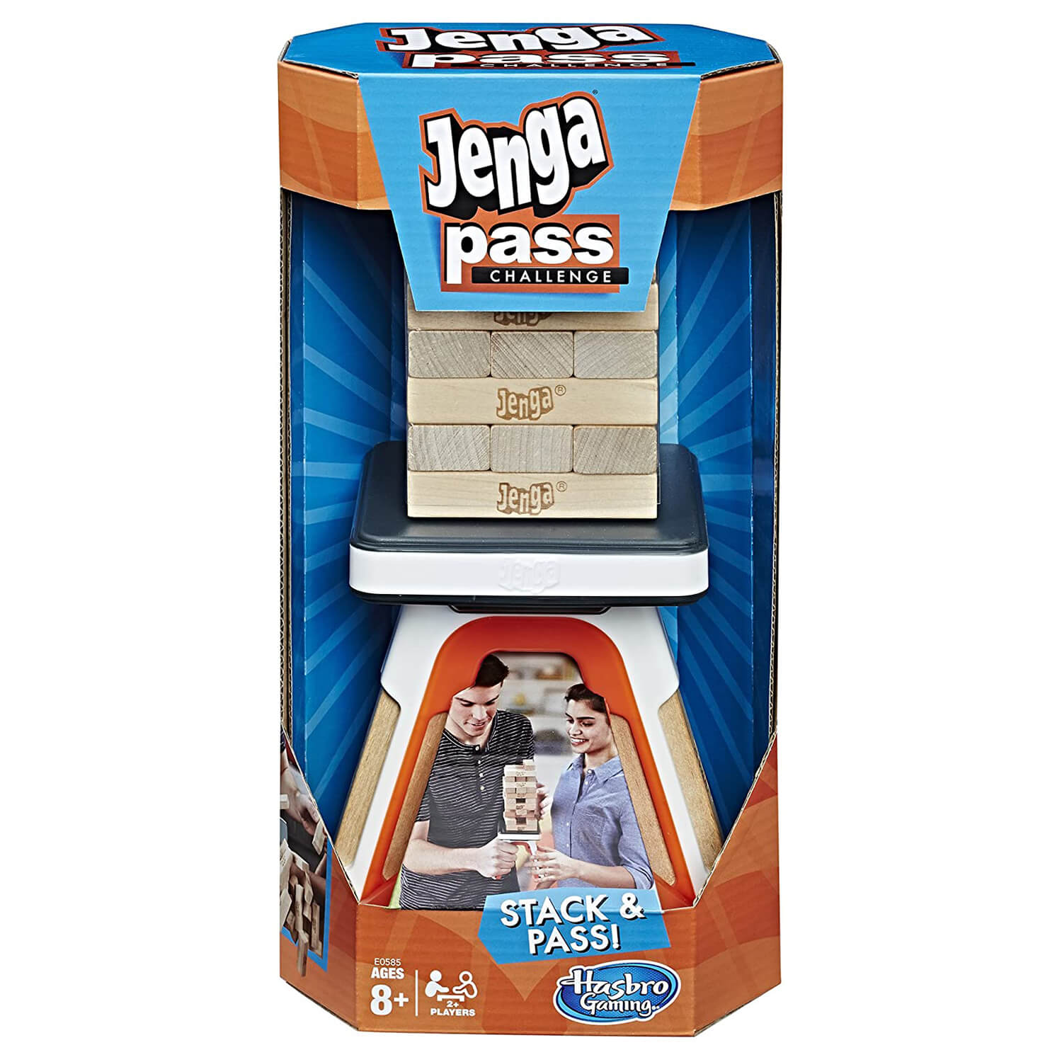 Front view of the Jenga Pass Challenge Game package.