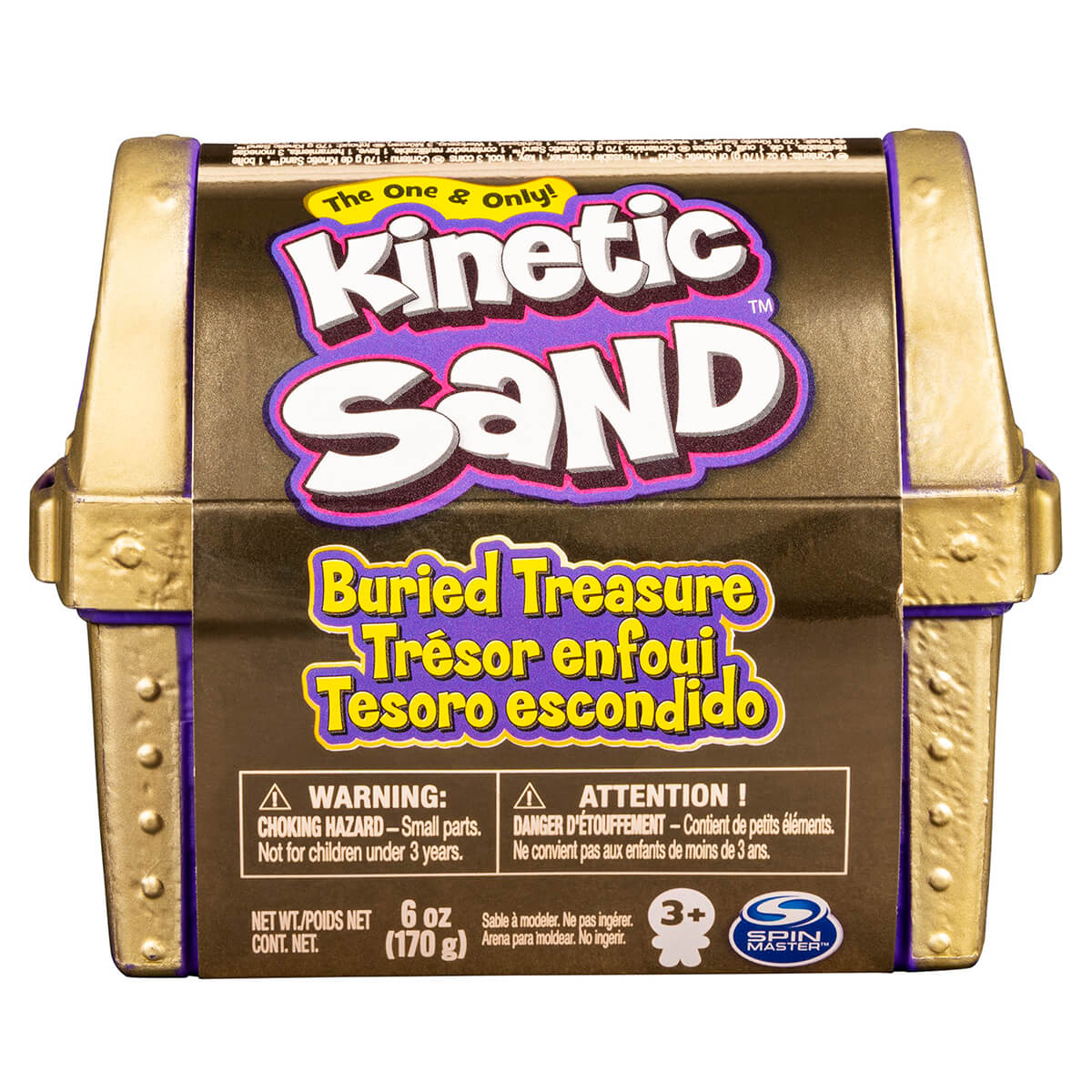 Front of Kinetic Sand Buried Treasure Chest still in package.
