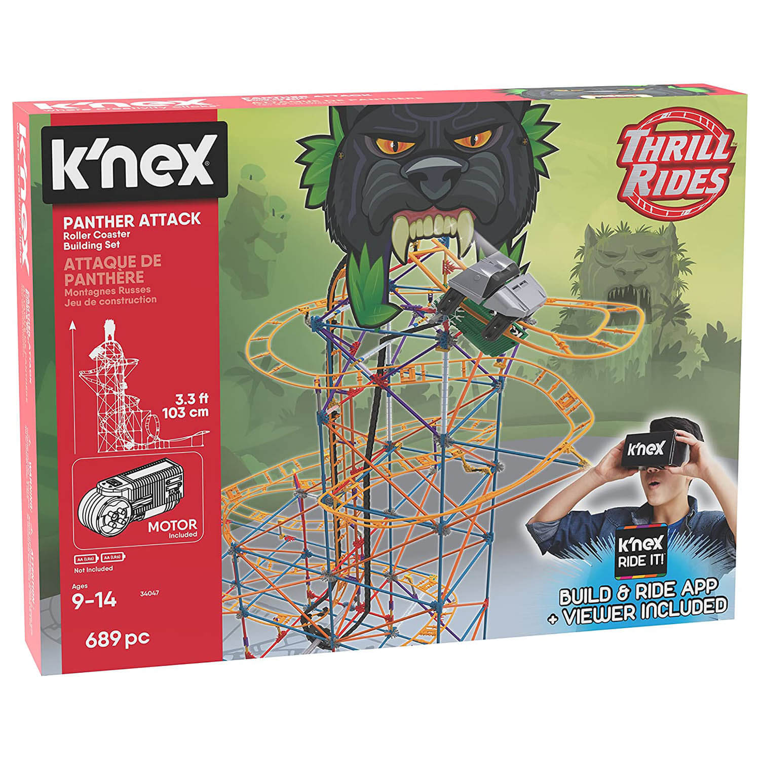 Front view of the K'Nex Thrill Rides Panther Attack Roller Coaster Building Set package.