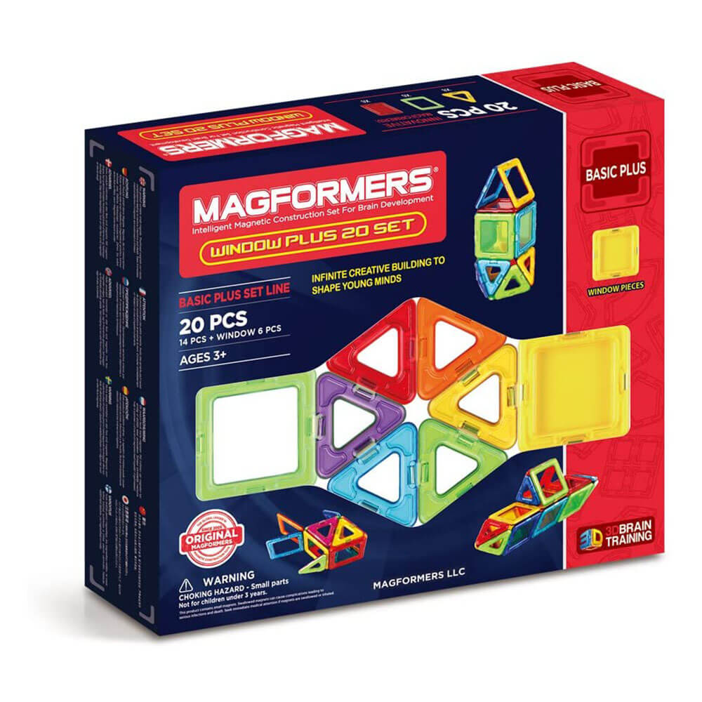 Front view of the Magformers Window Plus 20 Piece Set package.