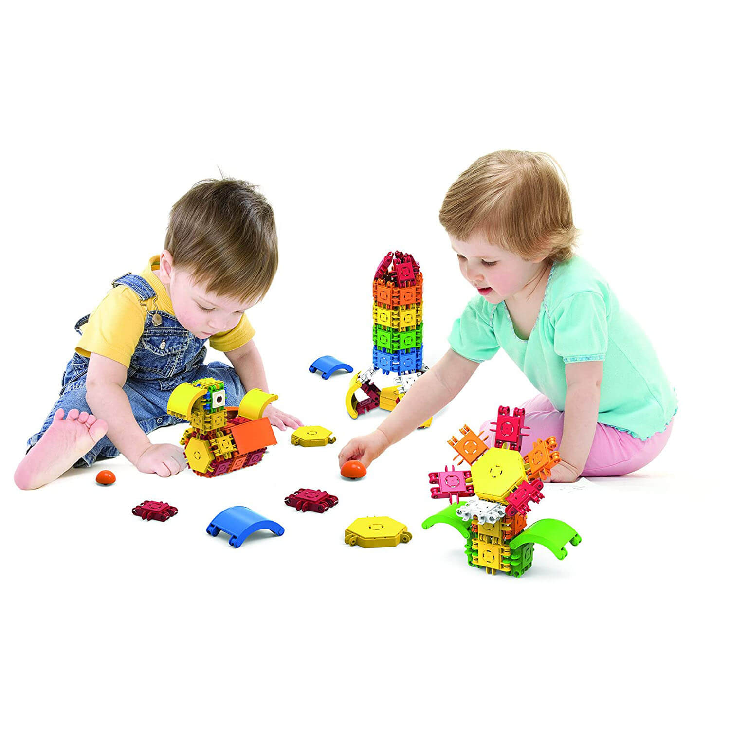 Kids playing with the building kit.
