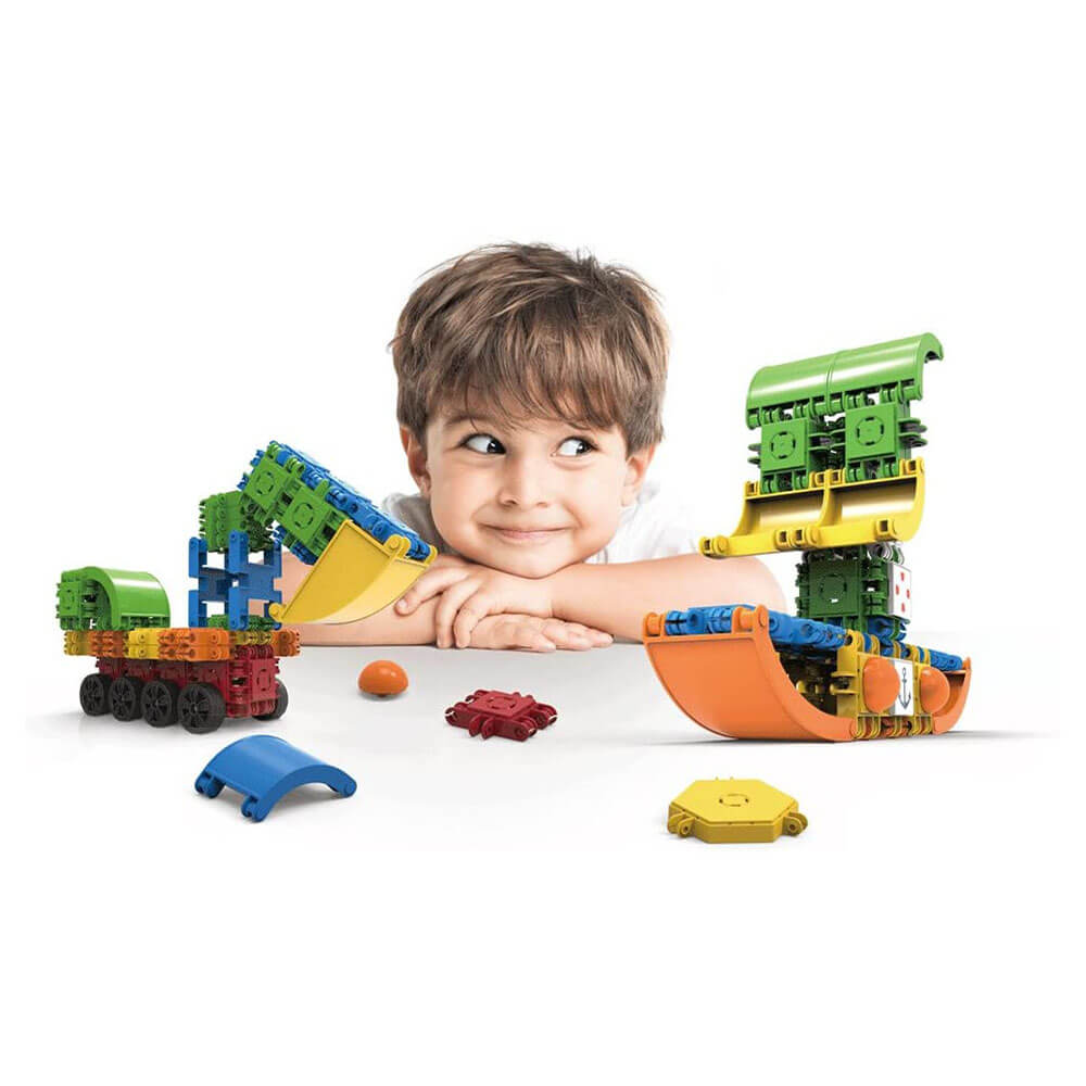 Kid playing with the building set.