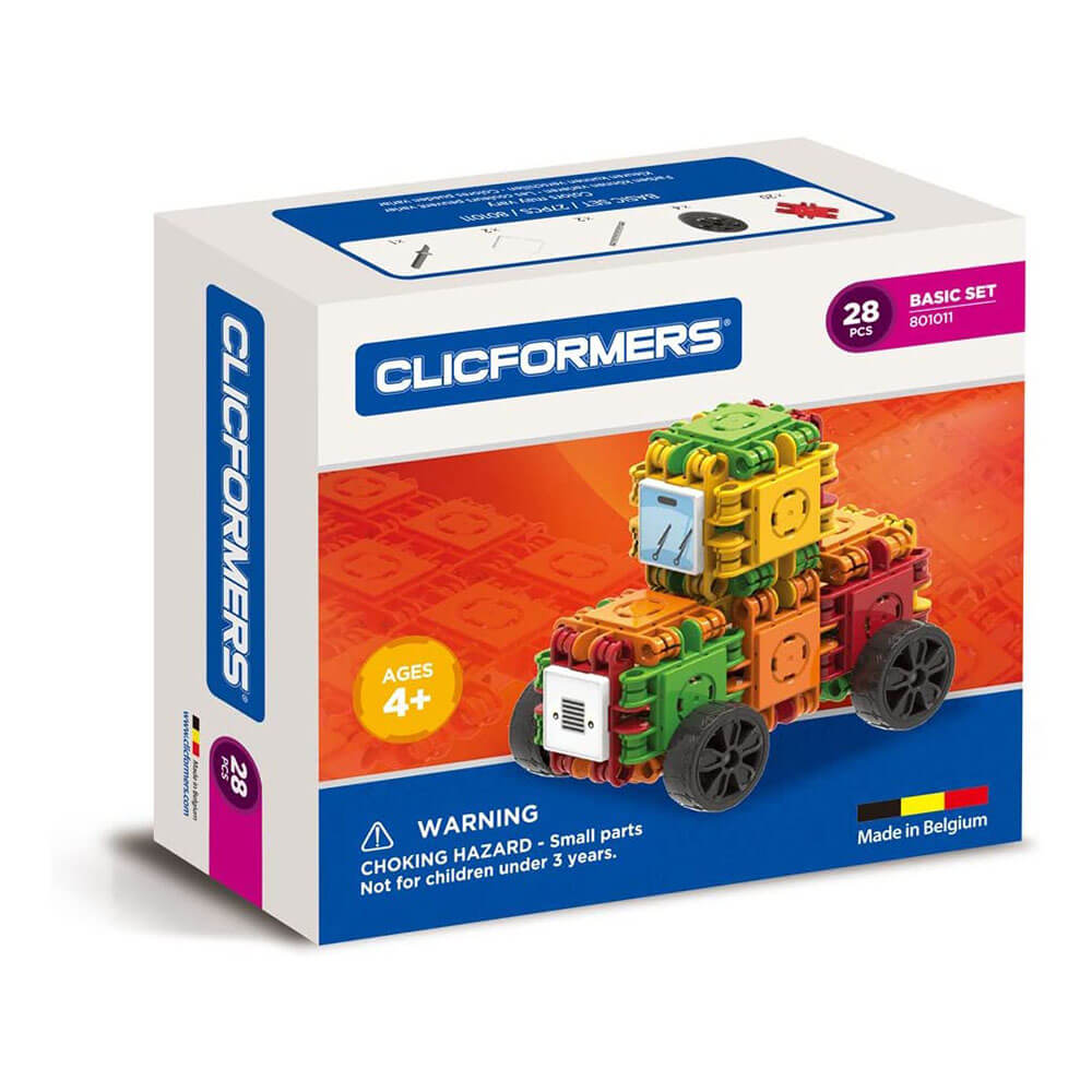 Front view of the Clickformers Transport Set - 28 Pieces package.