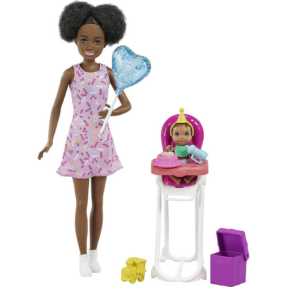 Barbie Family Skipper Babysitters Inc Black Hair and Baby Highchair Playset