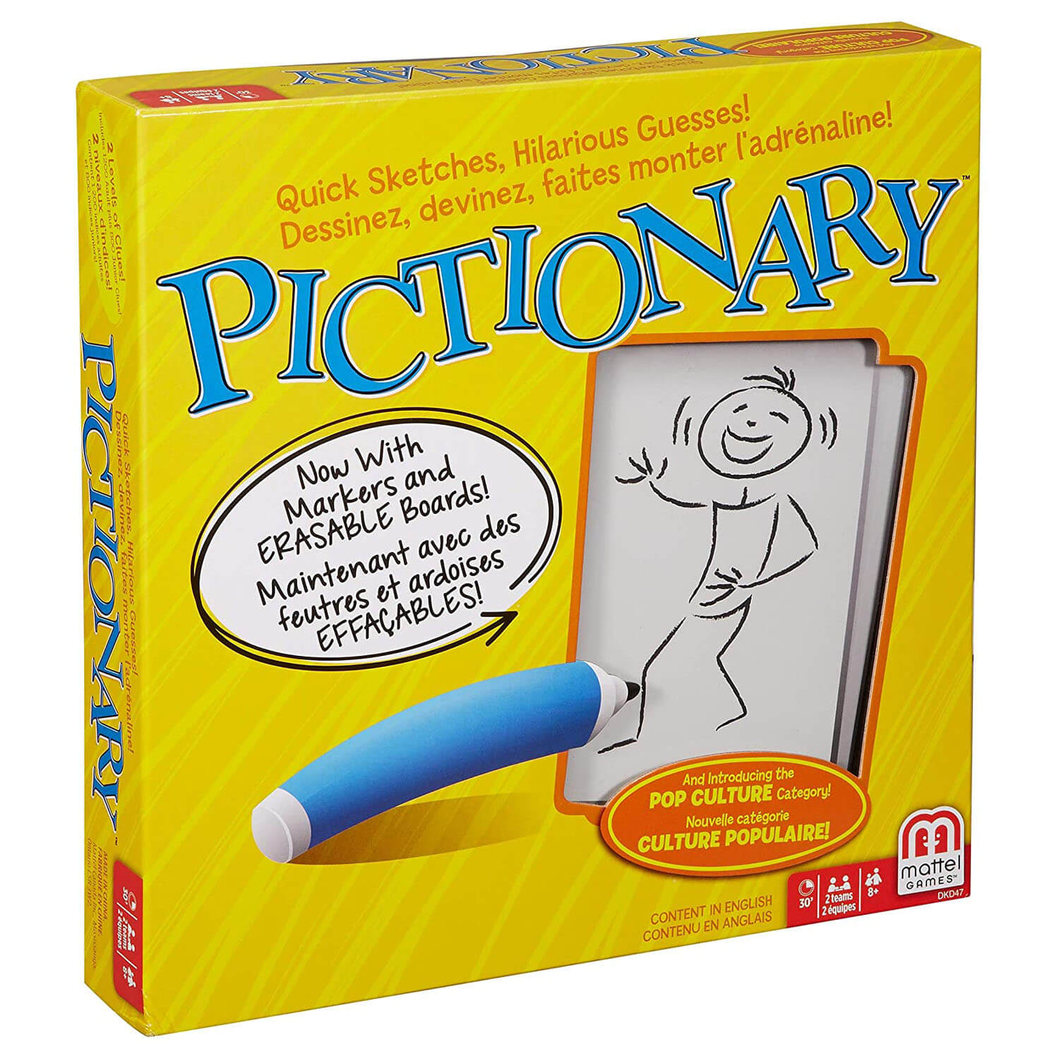 Front view of the Pictionary Board Game package.