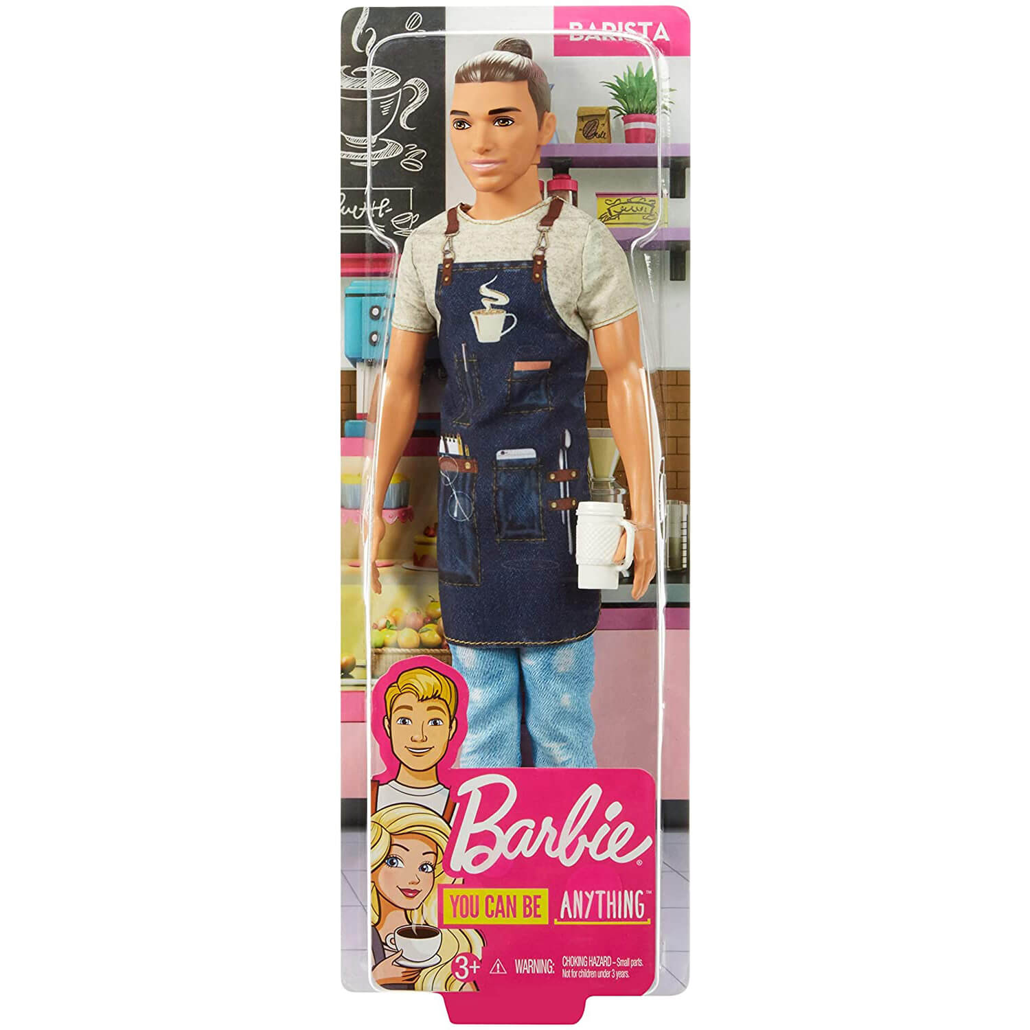 Barbie Ken Barista Career Doll, Broad, Wearing Café Apron