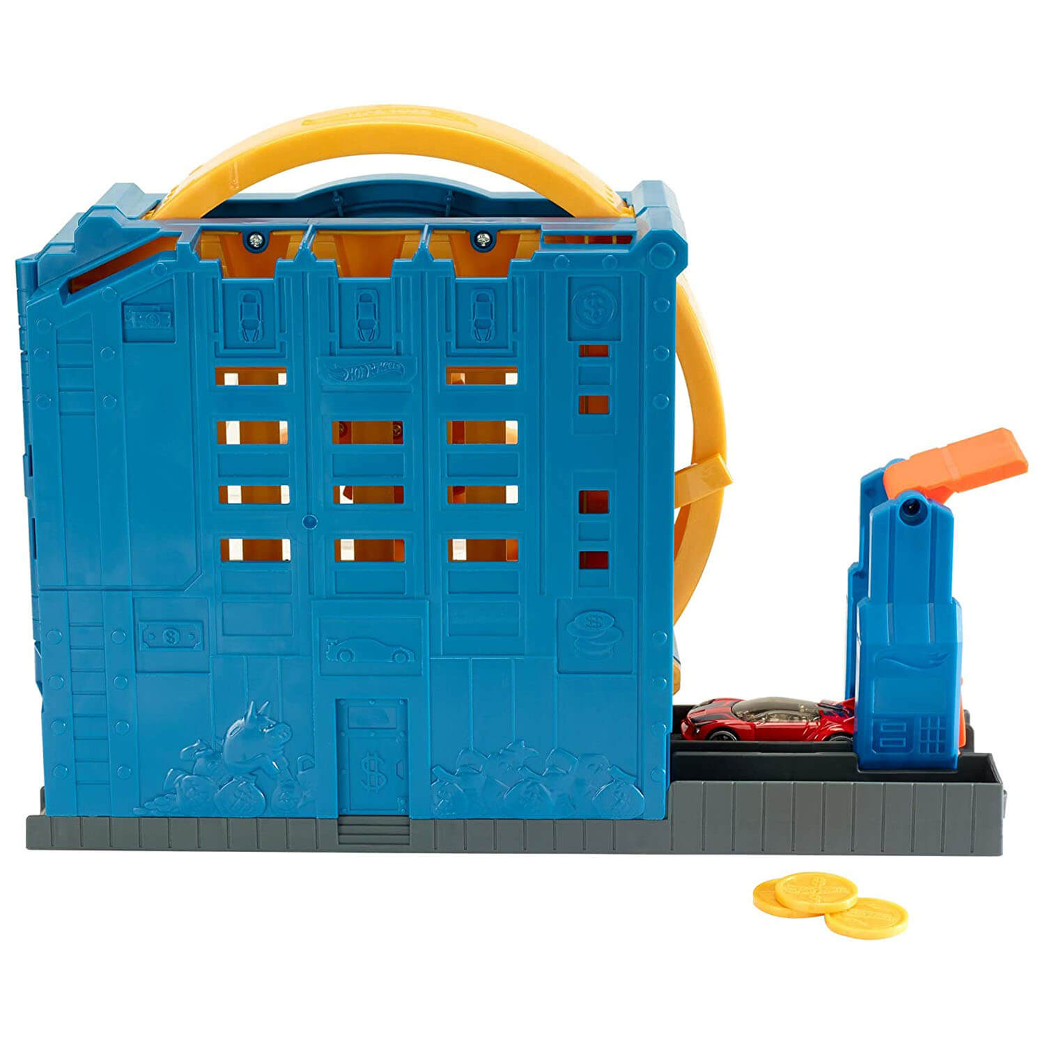 Back view of the hot wheels bank playset.