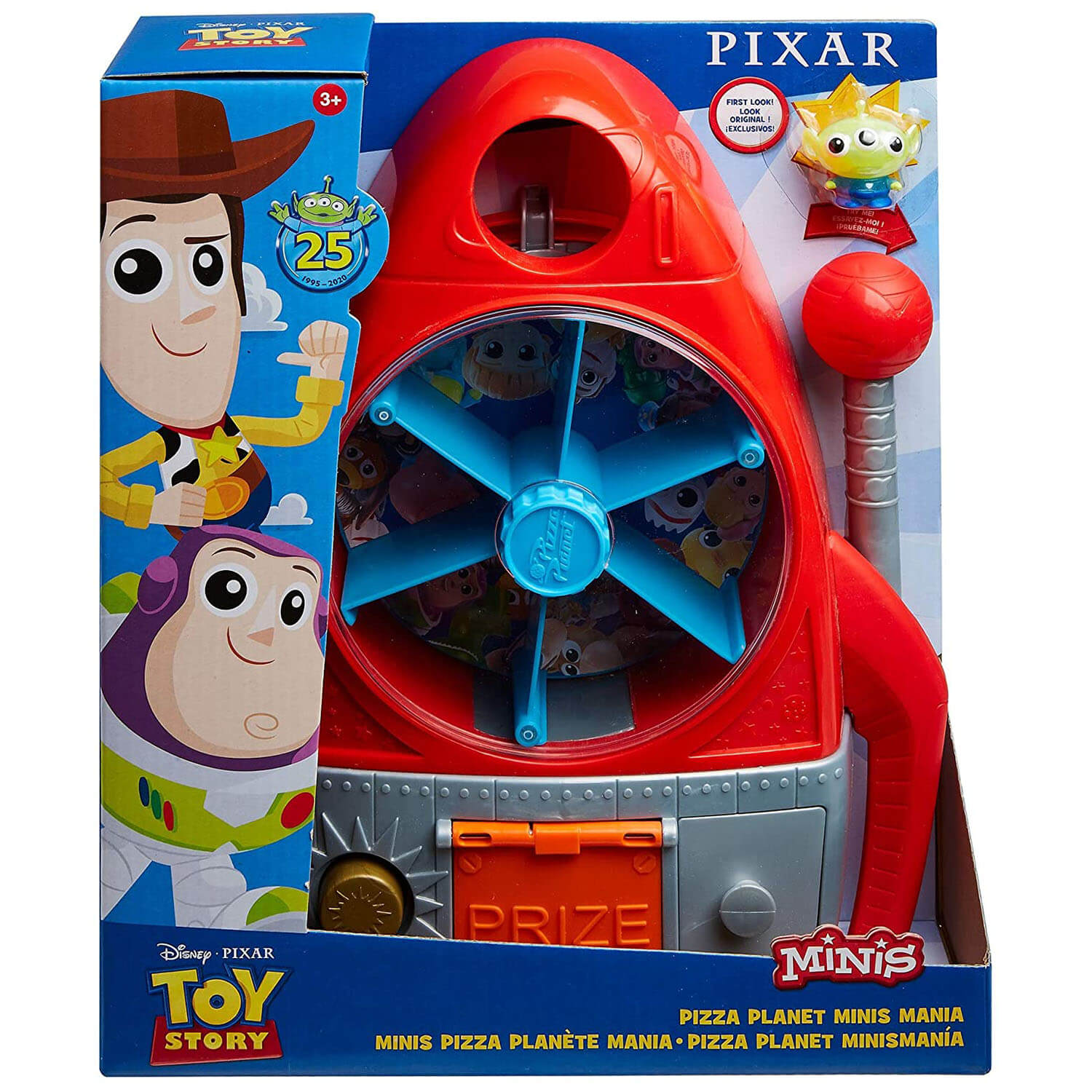 Front view of the Toy Story 25th Anniversary Pizza Planet Minis Mania Play Set package.