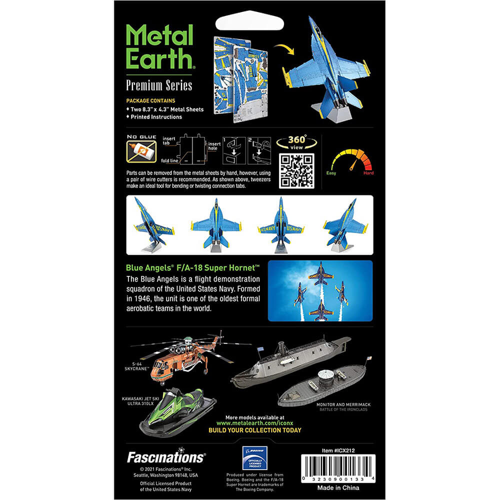 Metal Earth Iconx F/A Super Hornet Blue Angels 2 Sheet Metal Model Kit